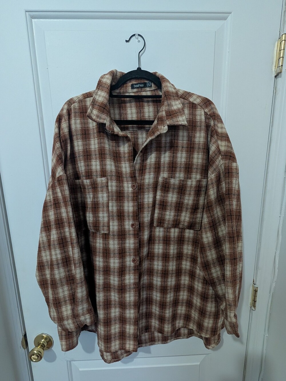 Boohoo Brown & Cream Plaid Button-Down Shirt (90s Vibes)